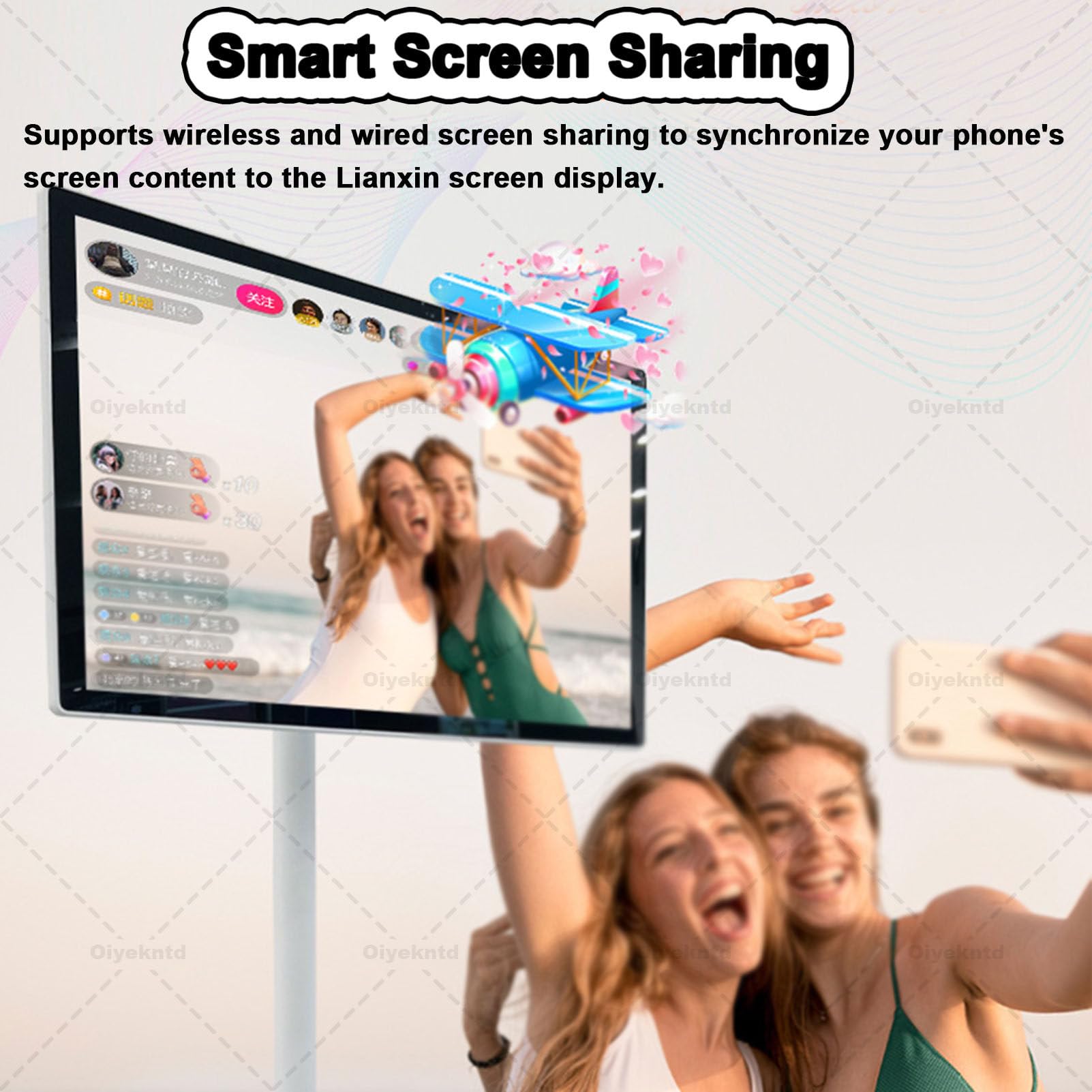 Monitor TV Portatile 1080p con Touch Screen, Smart TV su Ruote 8 GB + 128 GB, Supporta Google Store, Rotazione Completa, condivisione di più proiezioni 32Inch