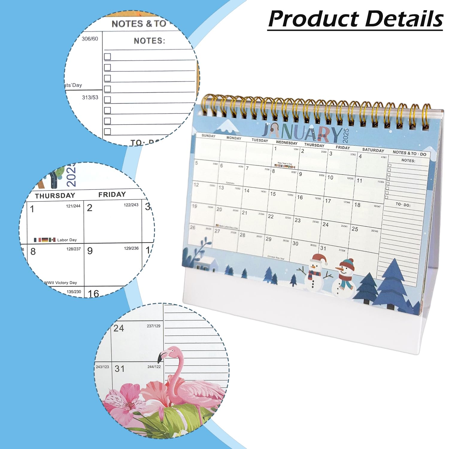 Desk Calendar 2025, Desktop Calendar 2025 Wrendale Calendar 2025 Academic Calendar for School Office Home Desk Table (White) - Image 3