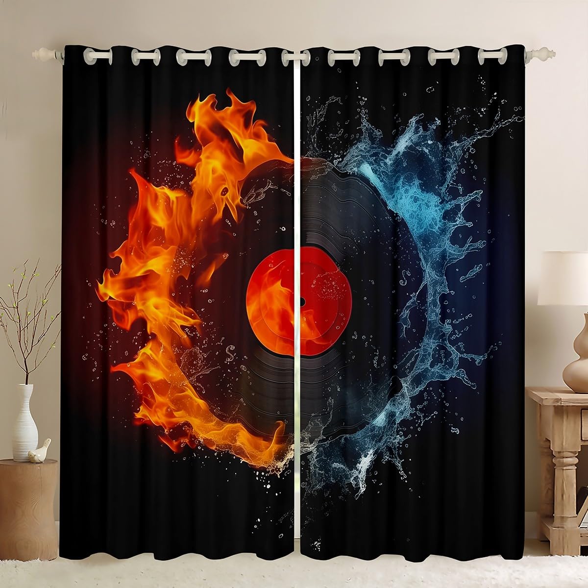 Cortinas musicales Loussiesd de agua y fuego, 2 paneles de 46 x 54 pulgadas de ancho y largo
