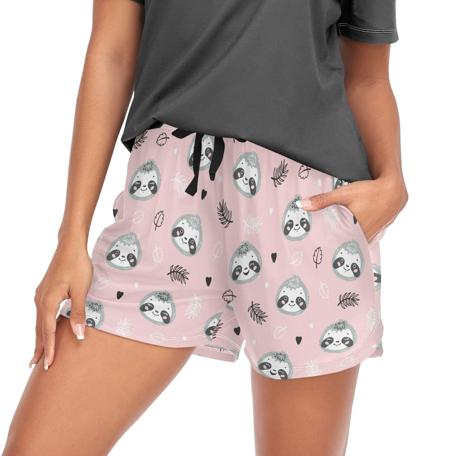 Laprad Womens Pajama Shorts Cute Sloths Lounge Bottoms Sleep Shorts with Drawstring & Pockes