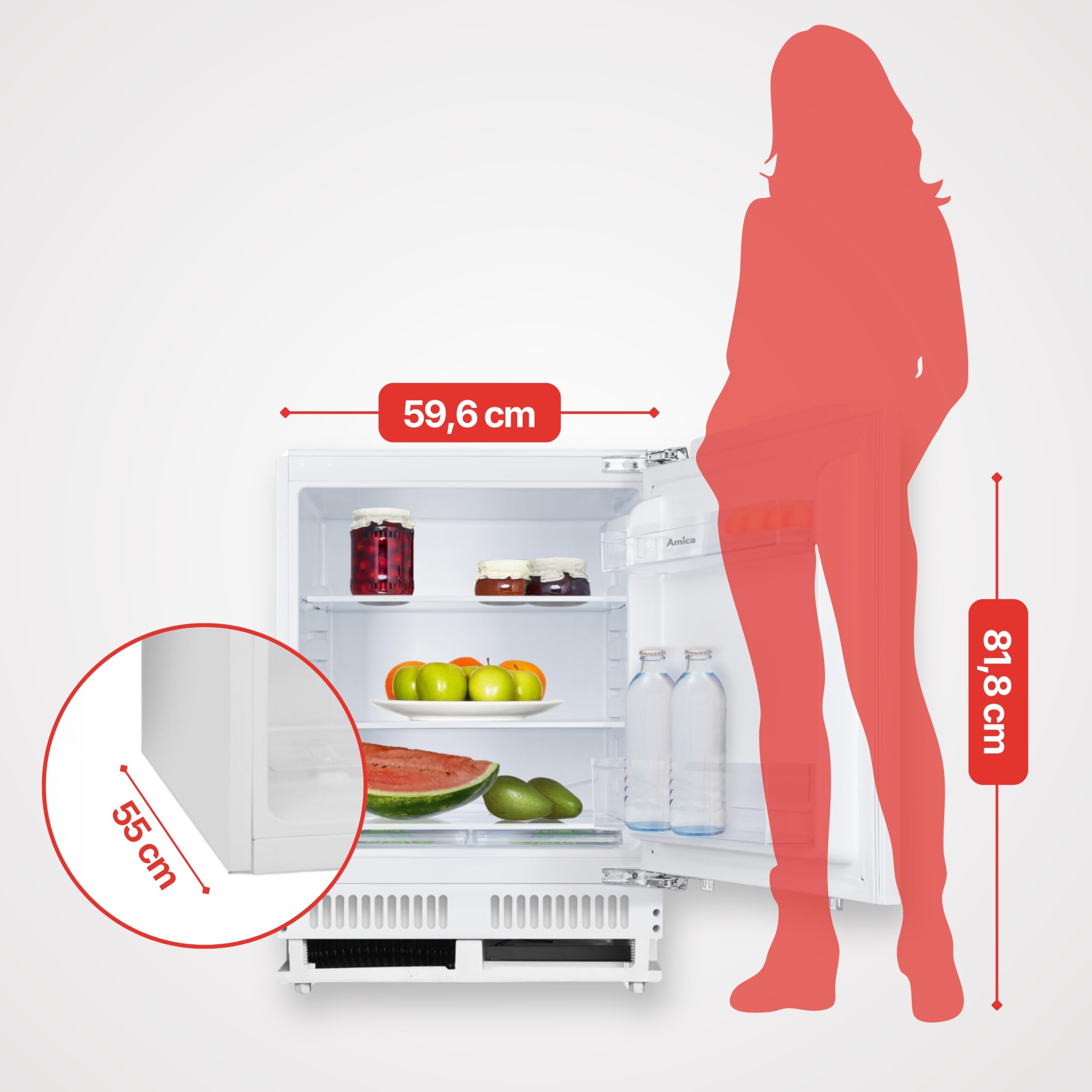 Amica Unterbau Vollraum Kühlschrank für 82 cm Nische Festtür-Technik elektronische Steuerung Inverter Kompressor Tür-Offen-Alarm