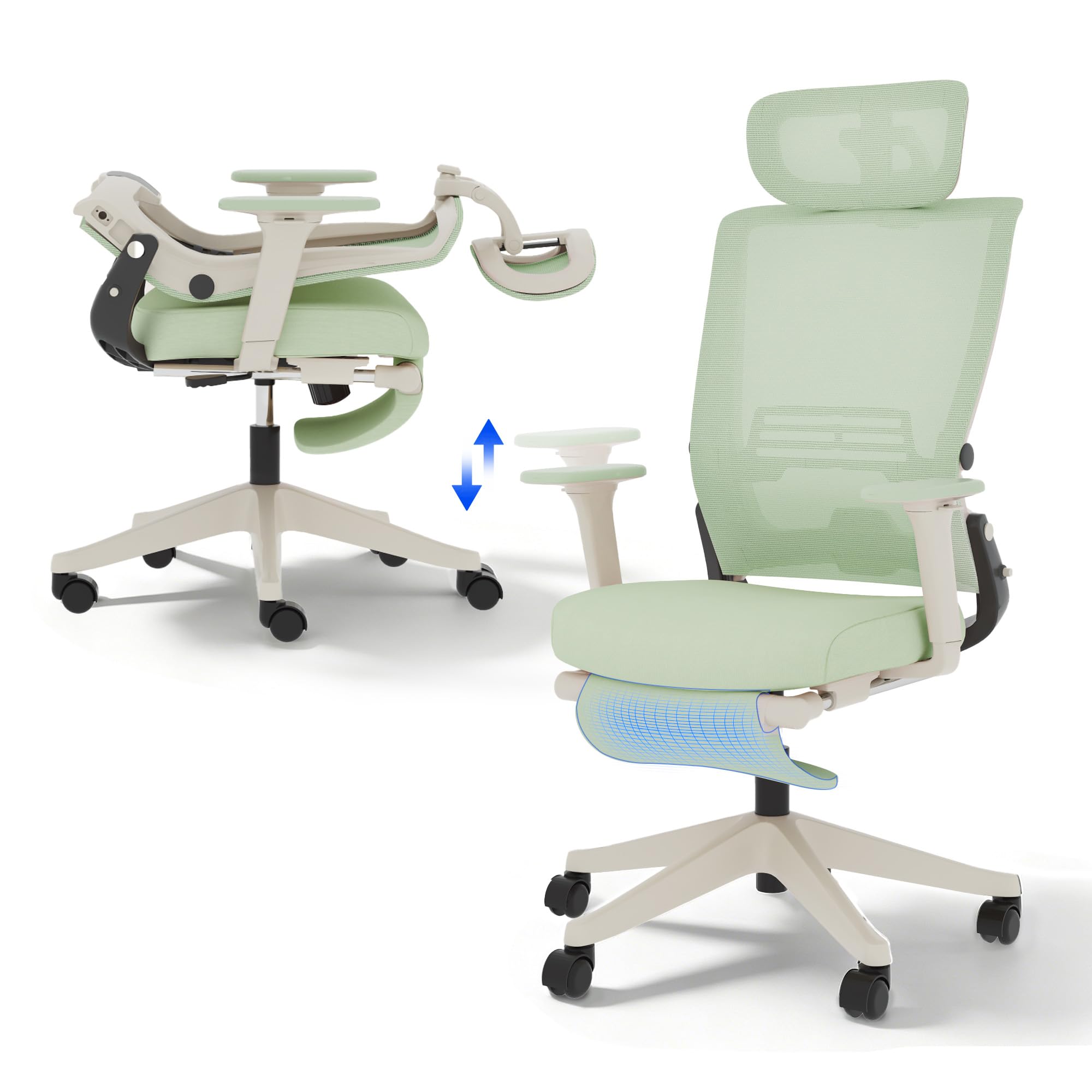 FLEXISPOT Ergonomic Office Chair, Folding Office Chair for Small Spaces with Adjustable Lumbar Support, Armrest and Headrest, Mesh Desk Chair with Footrest for Home Work, Flora & Fauna Serie