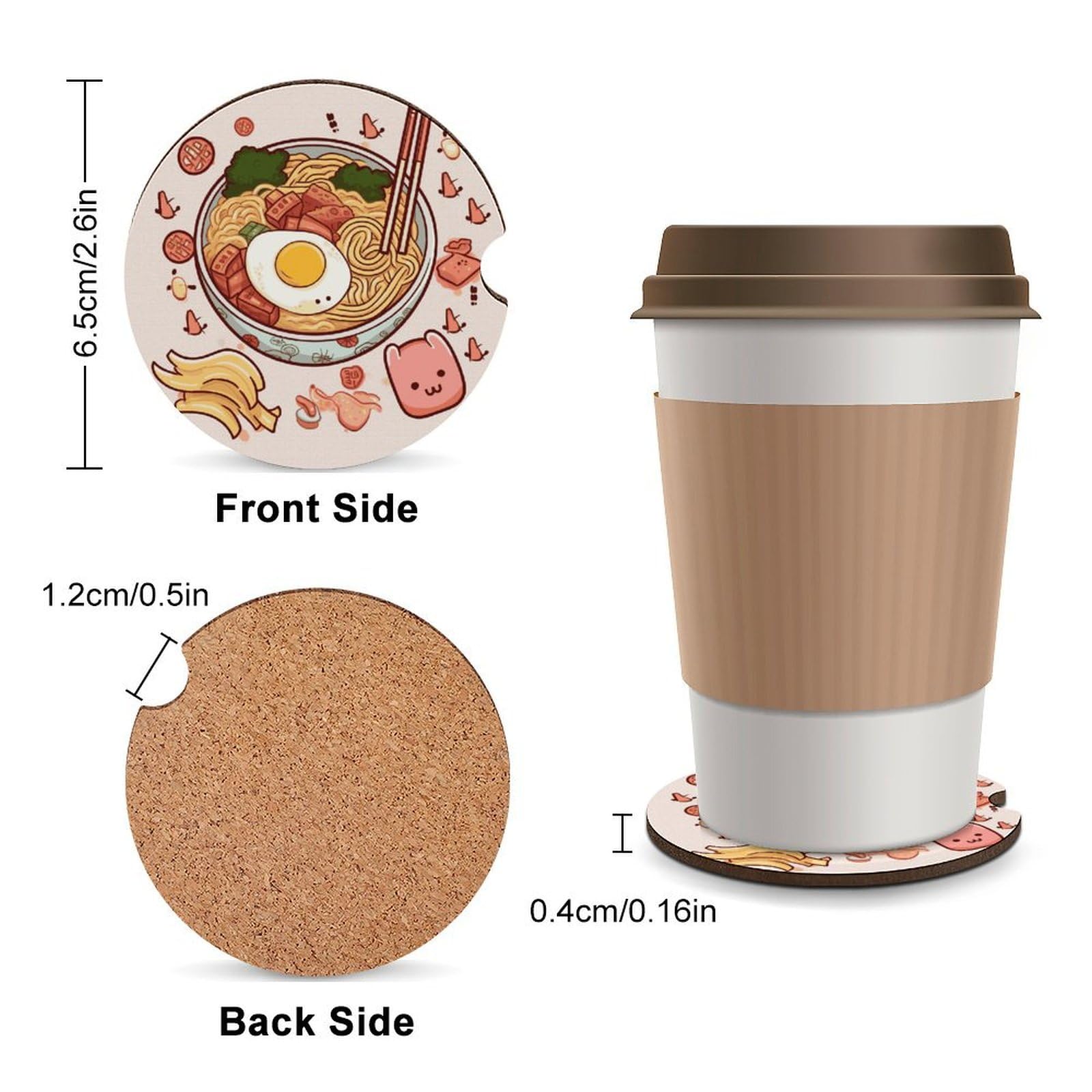 4 PCS Car Cup Holder Coasters Delicious Sweet Ramen Non-Slip Car Coasters Car Interior Accessories for Women Men