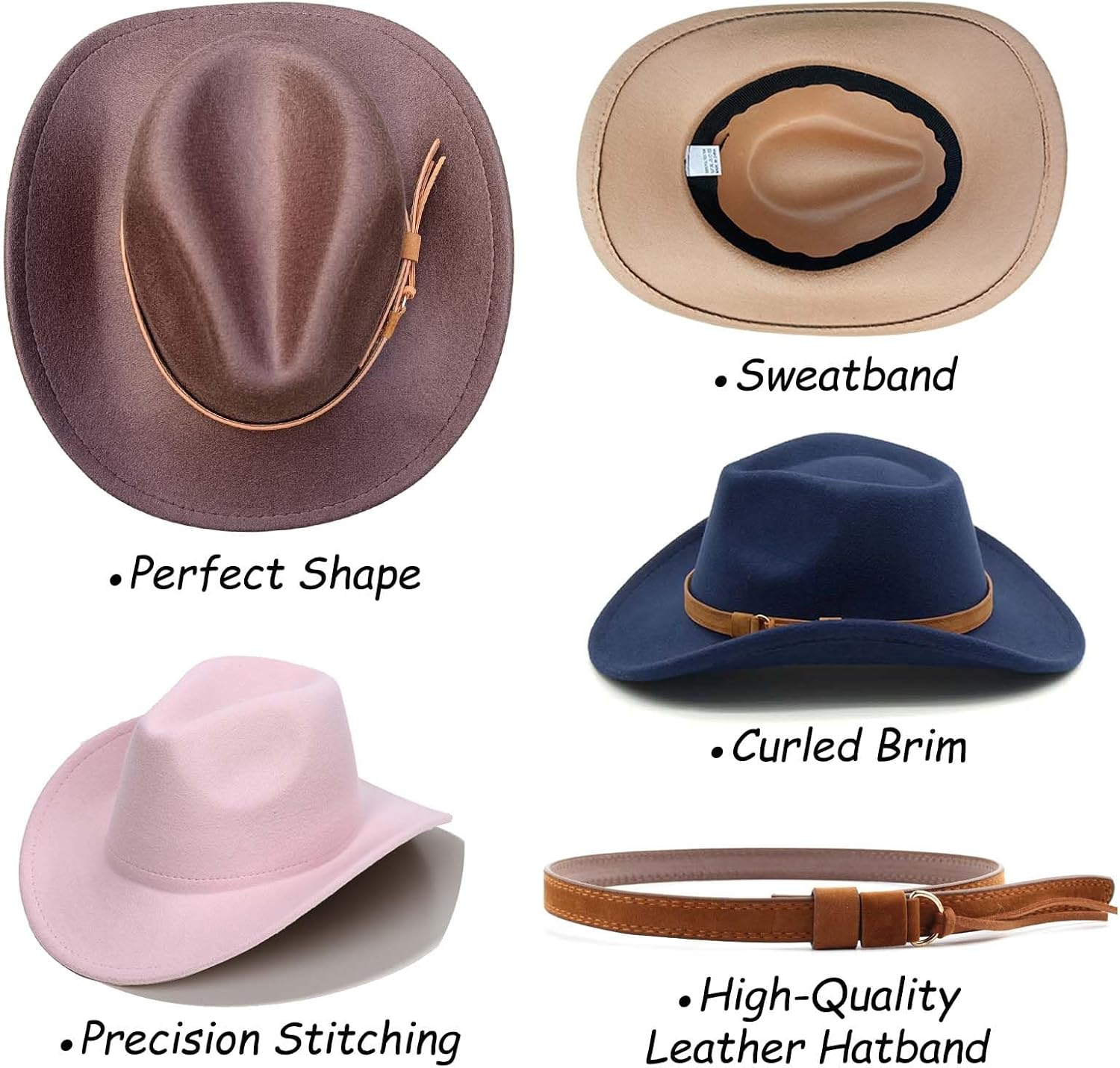 Toddler Baby Cowboy Hat, Boys Girls Cowgirl Hat with Leather Hatband, Wide Brim Infant Kids Western Cowboy Hat - Image 4