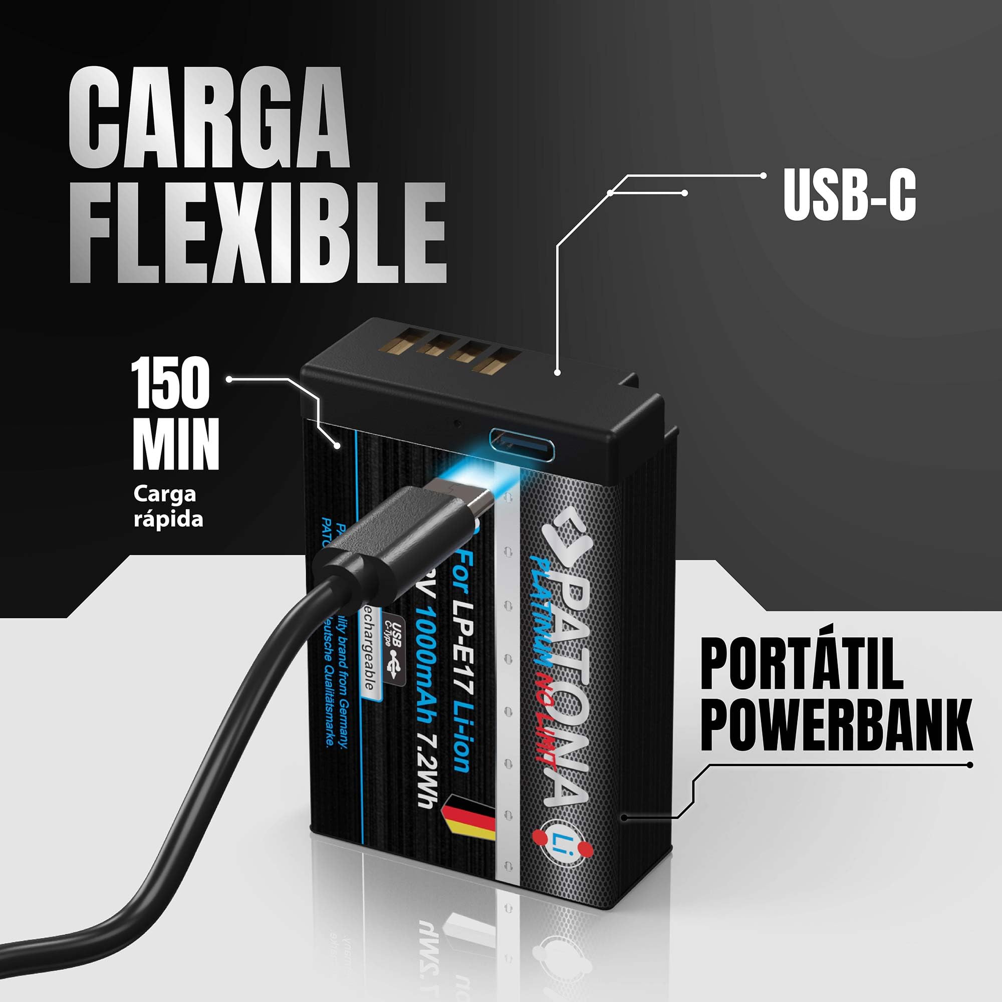 PATONA 2X Platinum Batería para Canon LP-E17 LPE17 con USB-C, 1000mAh
