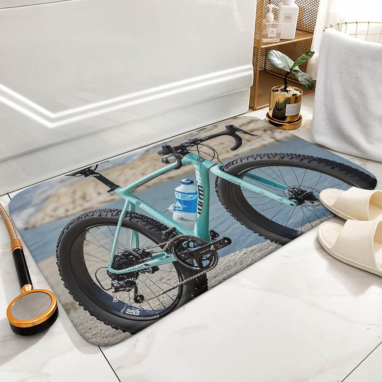 Bath Mat with Non-Slip Backing Road Bicycle Printed Bath Rugs Absorbent Shower Rug Door Rug Bathroom Decor for Bedroom Kitchen Office 19.7"x31.5"