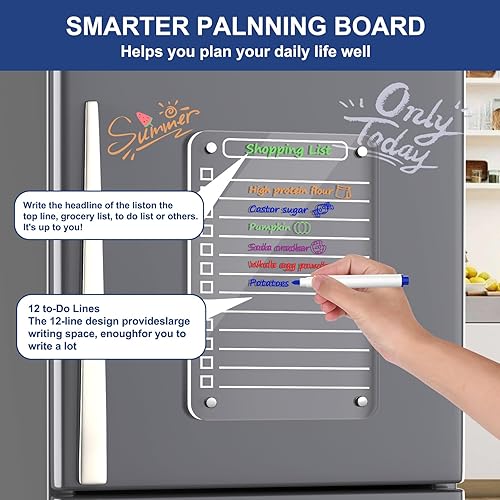 Miniatura 2 de 2 pizarras magnéticas acrílicas de borrado en seco para refrigerador, pizarra blanca magnética transparente de 12 x 8 pulgadas, lista de tareas de
