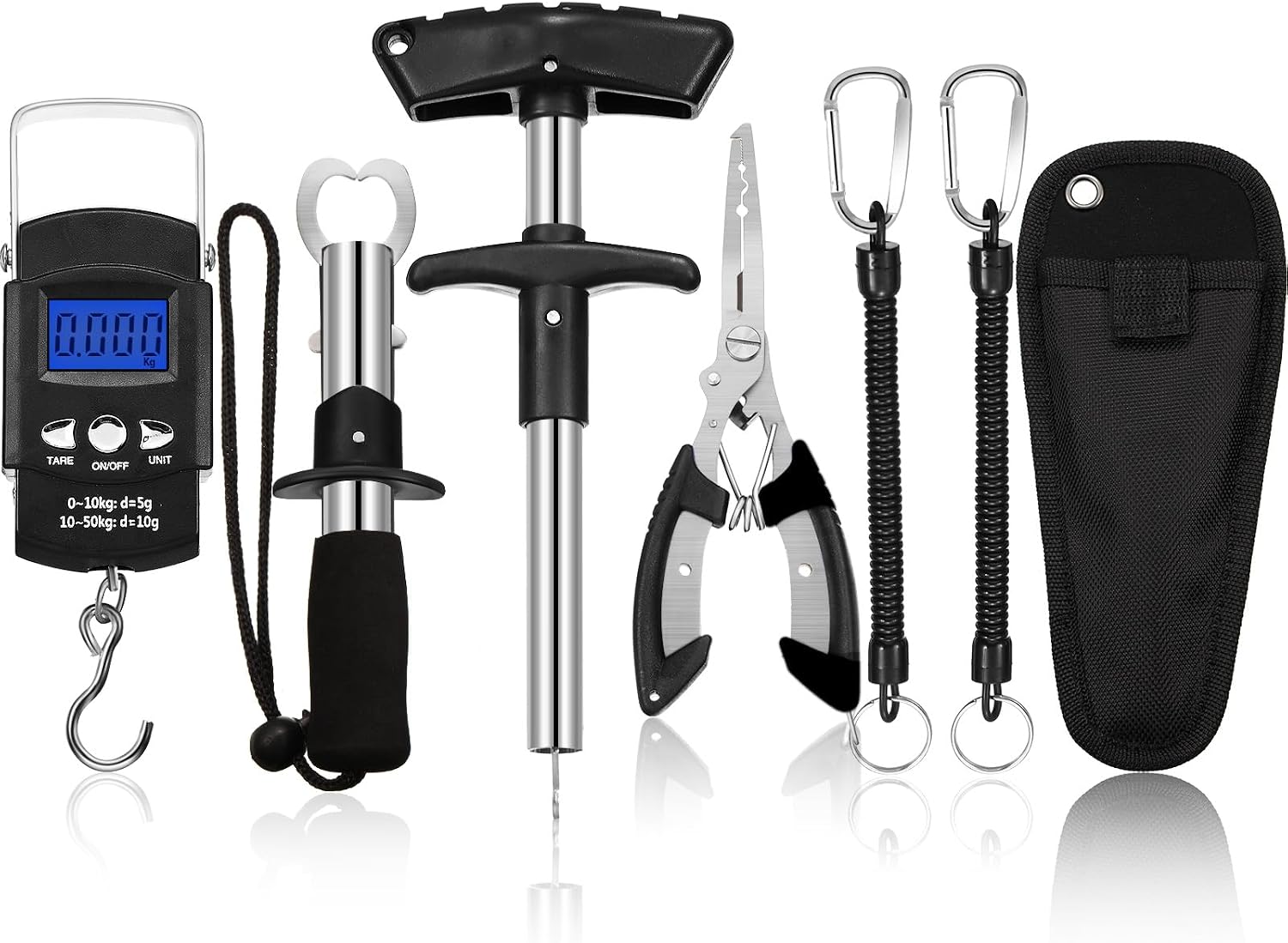 Honoson Fishs Hook Remover Tools Kit Include 1 Pcs Handheld Digital Fish Scale and Fishing Hook Remover Tool and Fish Lip Gripper and Fishing Plier with Sheath and 2 Pcs Fishs Tool Lanyards