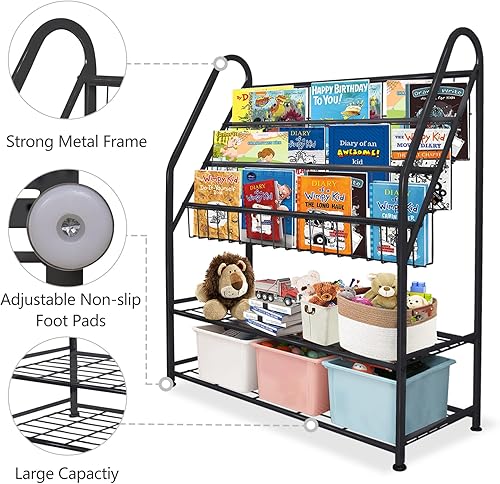 Miniatura 69 de aboxoo Estantería infantil independiente para habitación de niños pequeños de 18 pulgadas, organizador de juguetes, estantería blanca estable, Negro