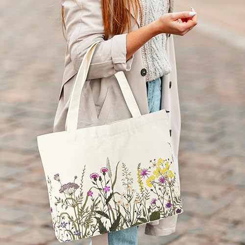 Miniatura 6 de woclsnow 2 bolsas de lona bonitas y estéticas con cremallera de metal para mujeres, profesores, regalos de Navidad, compras, Con color