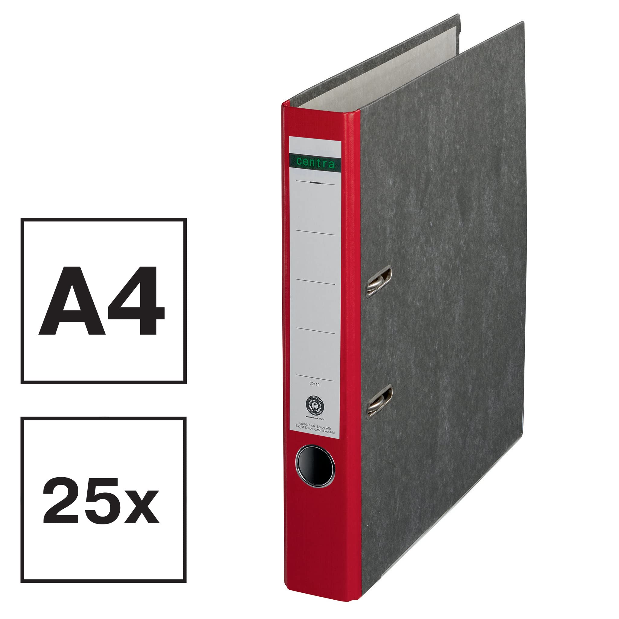 Centra 221123 - Cartelline standard Cloud Marble 25 pezzi, certificato Blue Angel LGA riciclate, formato A4, larghezza 5,2 cm, fino a 350 fogli (80 g/m²), protezione bordi, foro per le dita, rosso