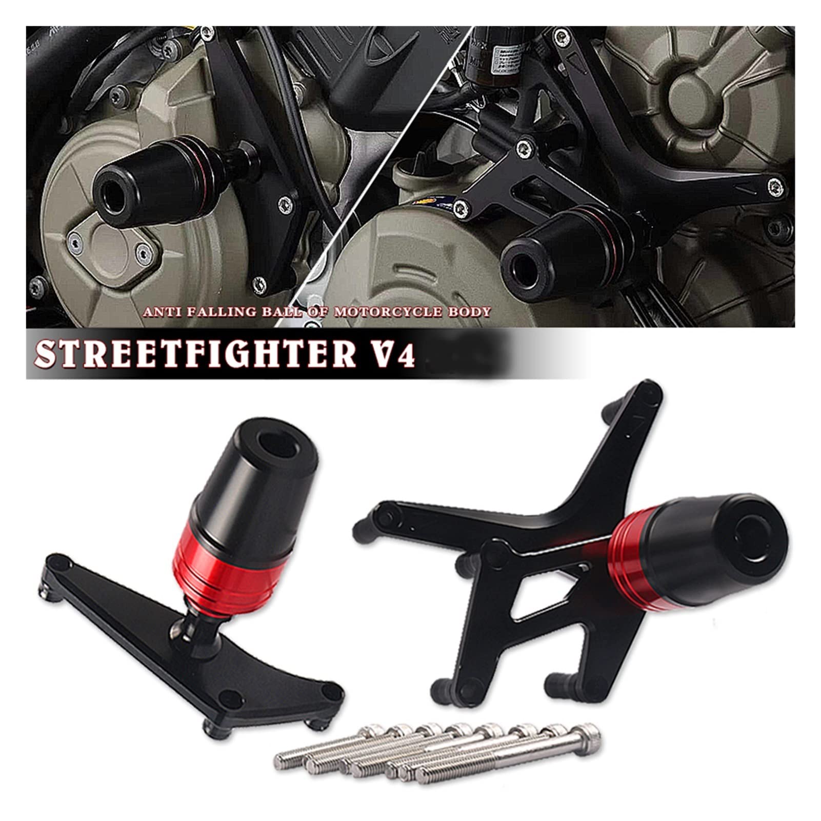 HYRAM Motocykl Falling Ochrona Ramka Slider Fairing Guard Crash Pad Protector Fit Ducati. Pasuje for Streetfighter. V4 / V4S 2017-2021 ochrona przed upadkiem (Color : Noir)