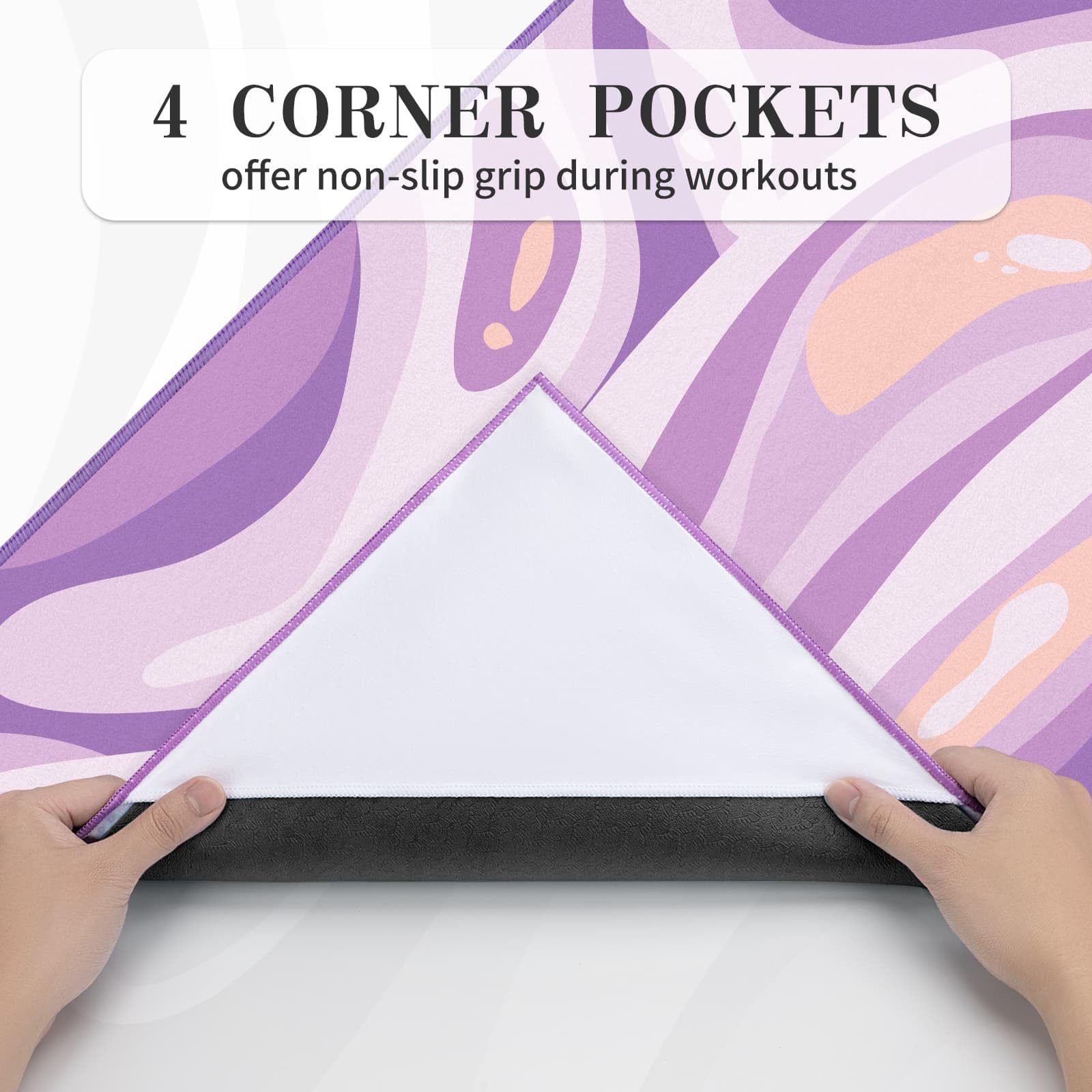 Asciugamano Microfibra per Tappetino Yoga Antiscivolo per Hot Yoga con Grandi Tasche Angolari, 188 × 66 cm, Viola