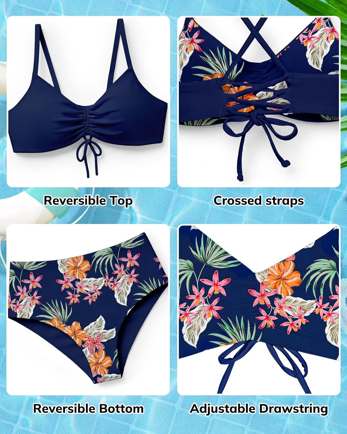 Teen Girls Swimsuits Two Piece Bikini Sets Bathing Suit with Reversible Top & Bottom Size 7-16 Years