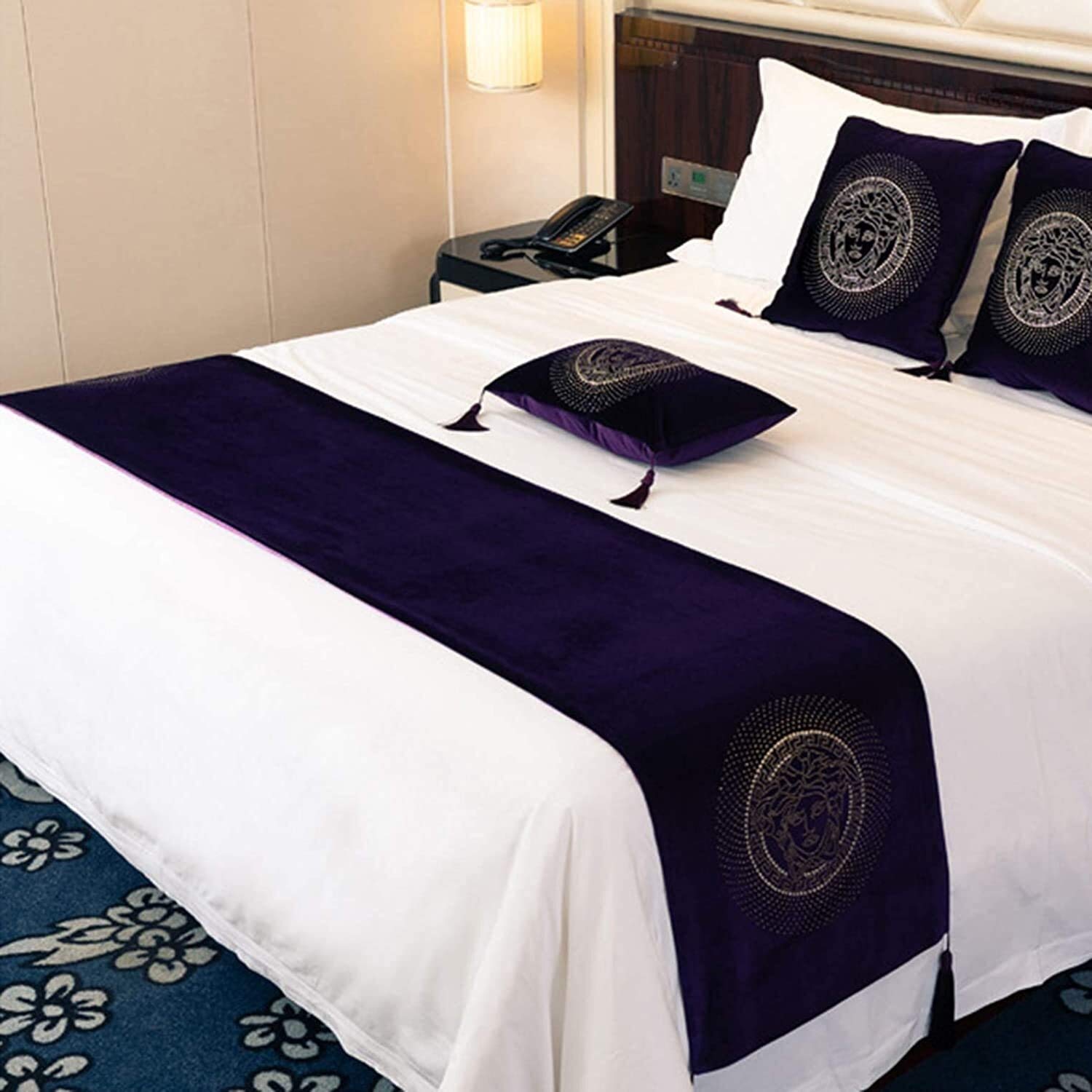 HWHHDQL Bed Runners Scarf Bedspread with Tassel Velvet Hot Drill Bed Tail Towel Hotel Bedroom Bedding Decoration Bed Flag(Dark purple,45x210cm (for 1.5m bed))