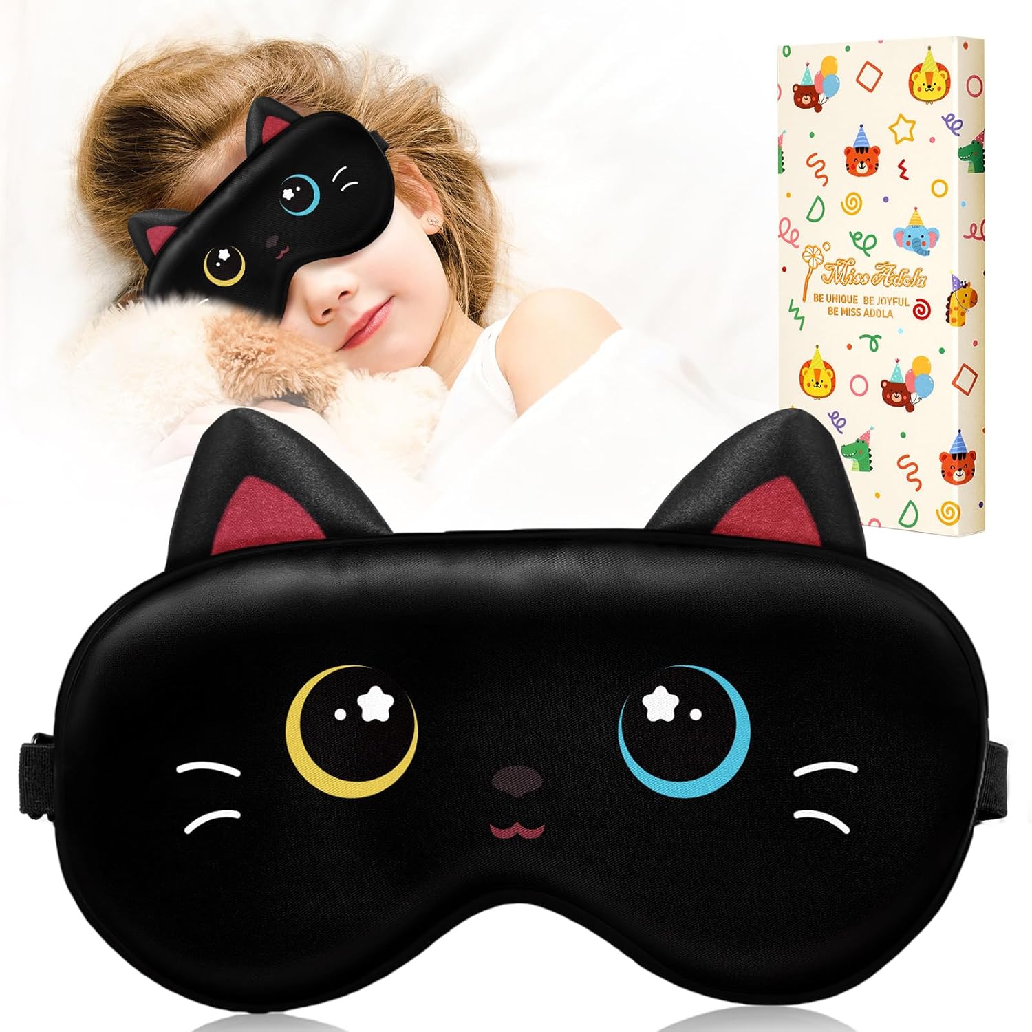 Sleep Mask for Kids - Valentines Gift for Kids Cute Silk Eye Cover for Sleeping Soft Kawaii Eyeshade