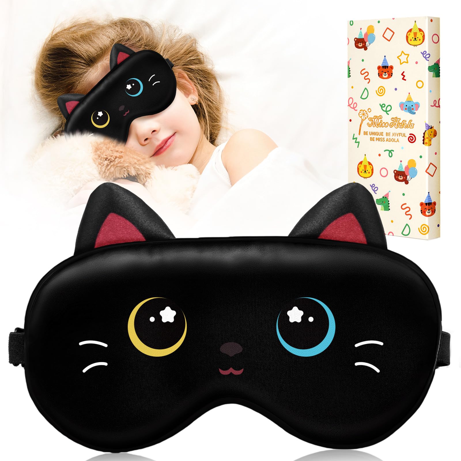 Sleep Mask for Kids - Valentines Gift for Kids Cute Silk Eye Cover for Sleeping Soft Kawaii Eyeshade