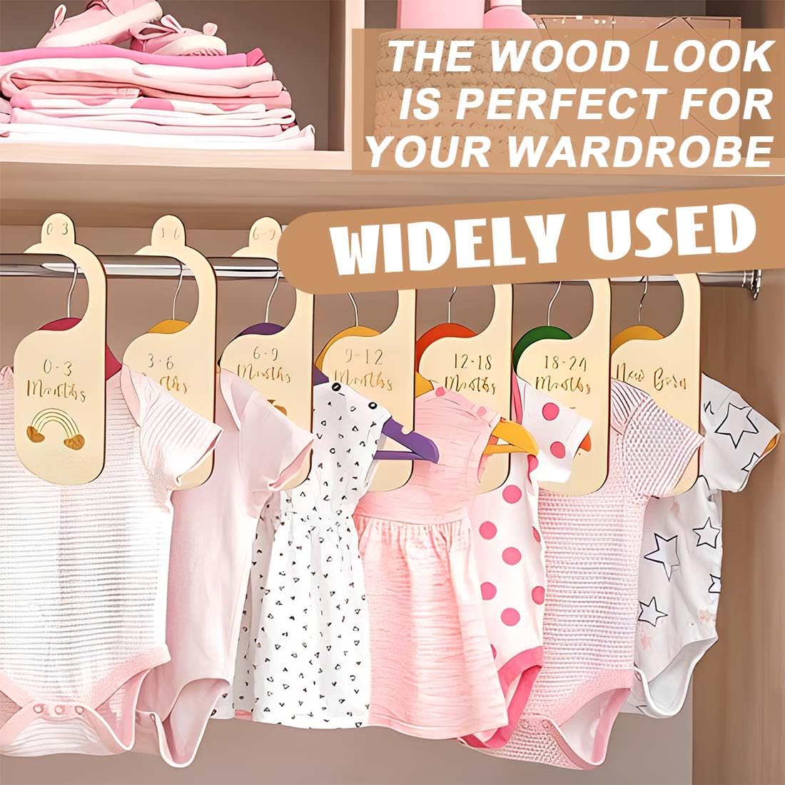 7 Pezzi Divisorio Per Armadio Bambini In Legno, Organizer Guardaroba Neonato Separatori Per Abbigliamento Per Classificare Vestiti Da 0 A 24 Mesi