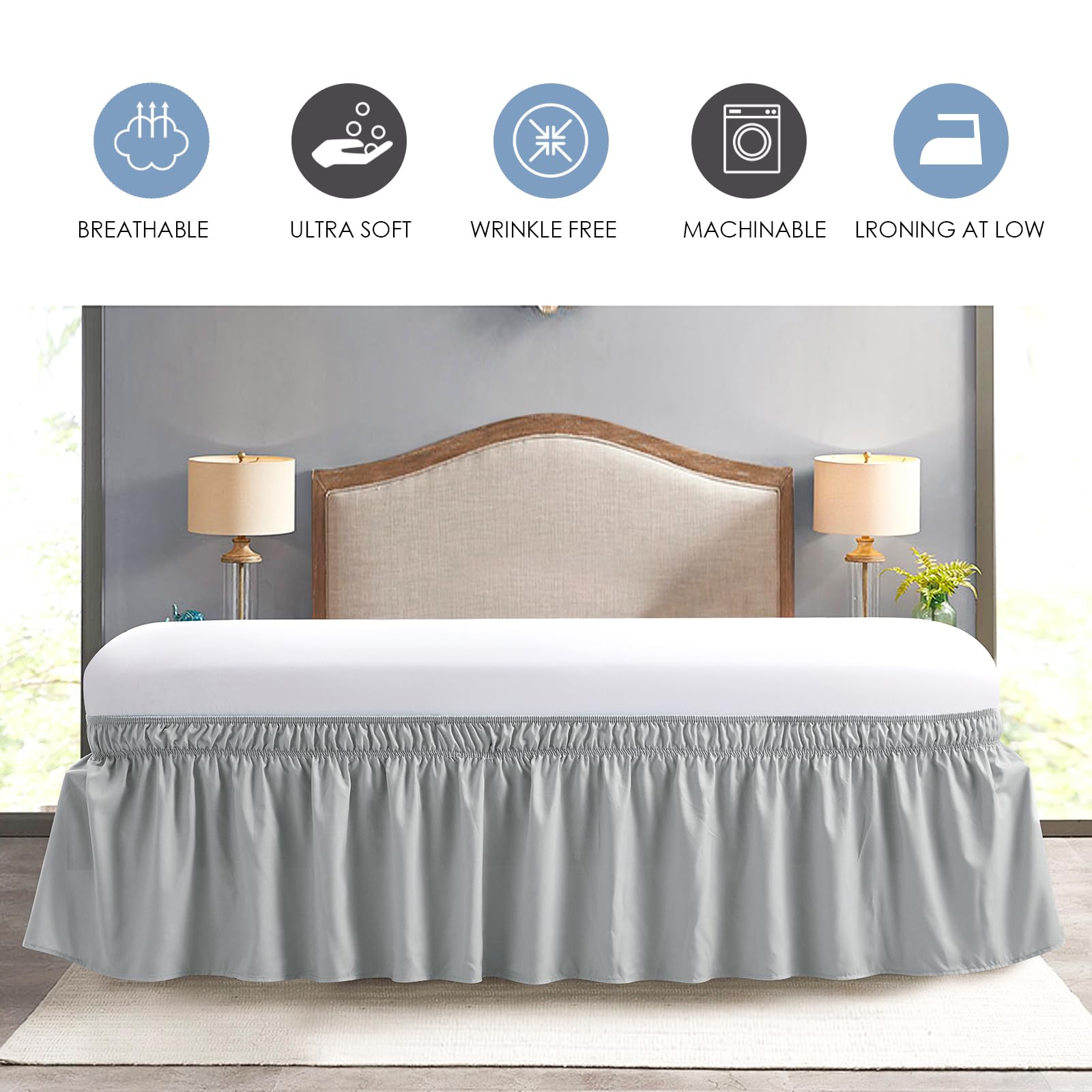 Jupe De Lit Bébé En Microfibre Avec Volants Et Pompons | 71x132 Cm, Chute 35.6 Cm | Pour Berceau Et Lit Enfant - 9