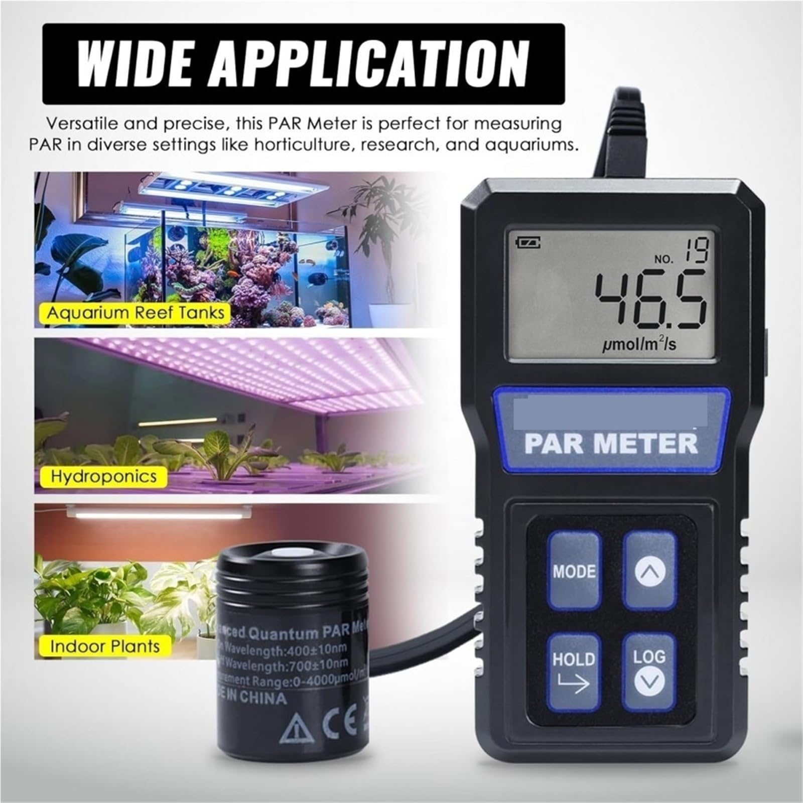 Medidor de Luz, Medidor de flujo dividido con plla Digital, medidor PAR, sonda impermeable IP68, medidor de iluminación espectral
