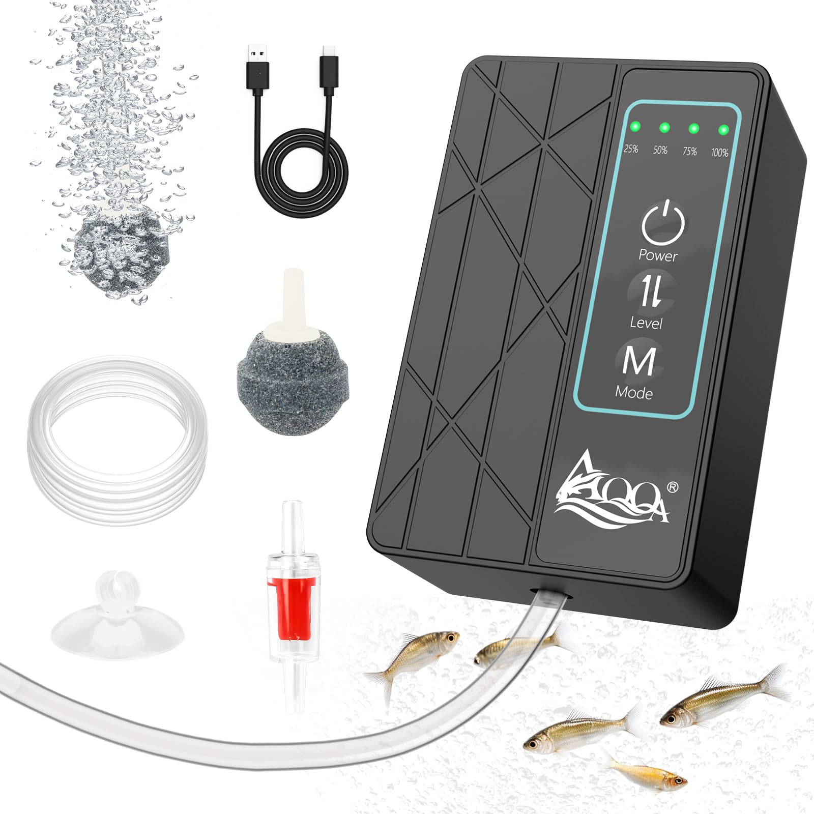 AQQA 水槽 エアーポンプ 釣り 充電式エアーポンプ usb 静音 最大90時…