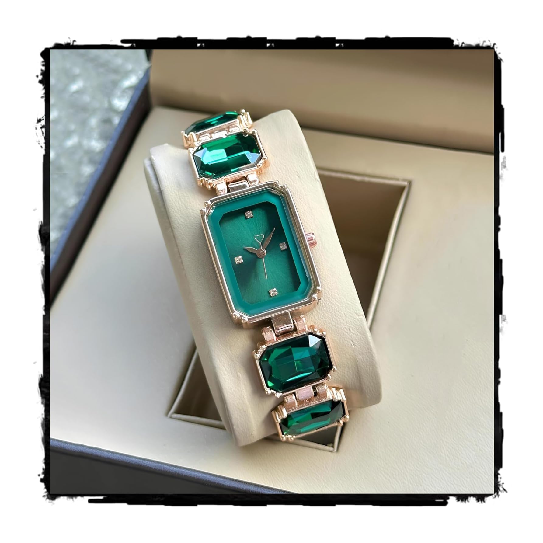 Luxuria Women’s Rose Gold Analog Watch – Emerald-Cut Black Gemstone Bracelet Watch with Heart-Tipped Hands and Diamond-Studded Dial – Elegant Jewelry Watch for Girls & Ladies-image-23