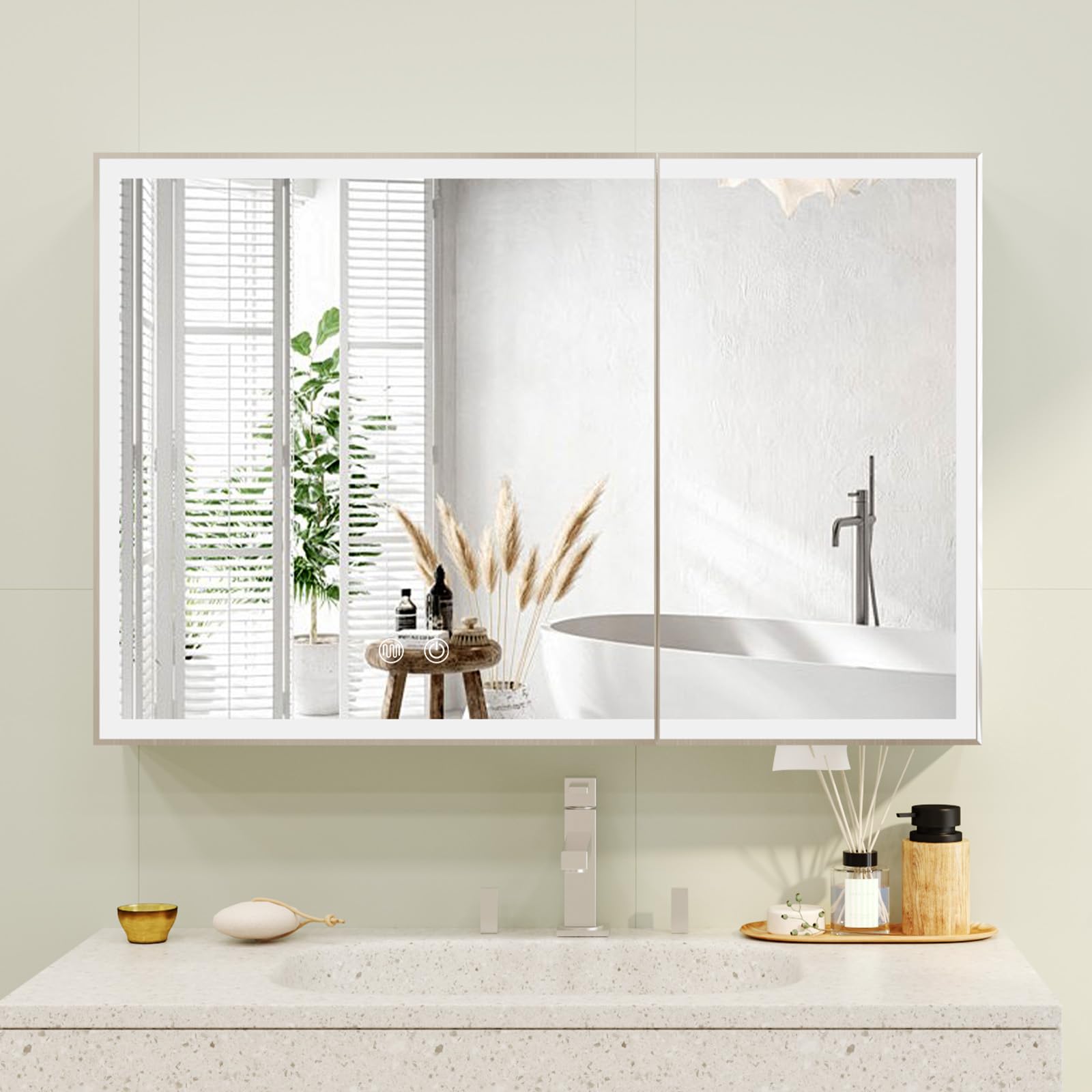 Armoire Salle De Bain Avec Miroir LED - 3 Couleurs Lumière, Intensité Variable - 50x70 Cm Blanc, 2 étagères Verre - Gain De Place Mural - 5