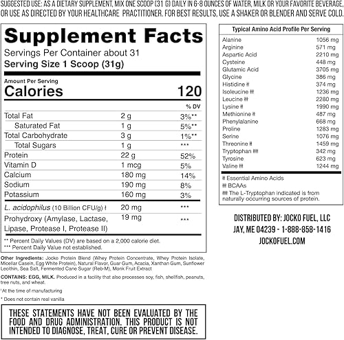 Miniatura 3 de Jocko Mölk - Proteína de suero en polvo (vainilla)  Keto, probióticos, alimentado con hierba, enzimas digestivas, aminoácidos, mezcla de frutas de