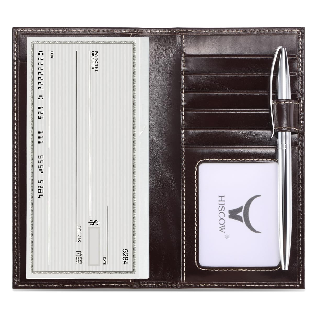HISCOW Leather Checkbook Cover with Card Slots, Antiqued Coffee