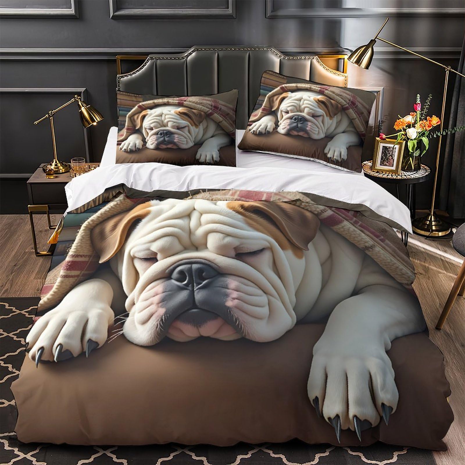 Housse de couette bouledogue endormi pour cocooner dans une chambre d'ado King