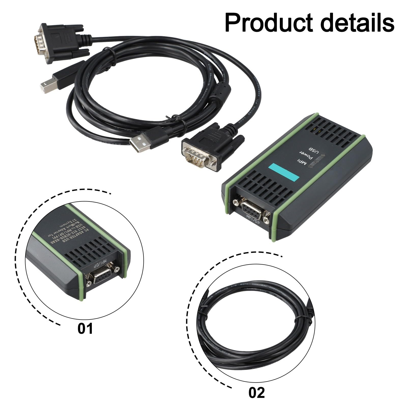 Cavo di programmazione USB-MPI per Siemens S7-200/300/400 PLC, interfaccia RS485 con protezione da sovratensione, supporta protocolli PPI/MPI e Windows 7, con cavo da 2,5 m e prolunga USB