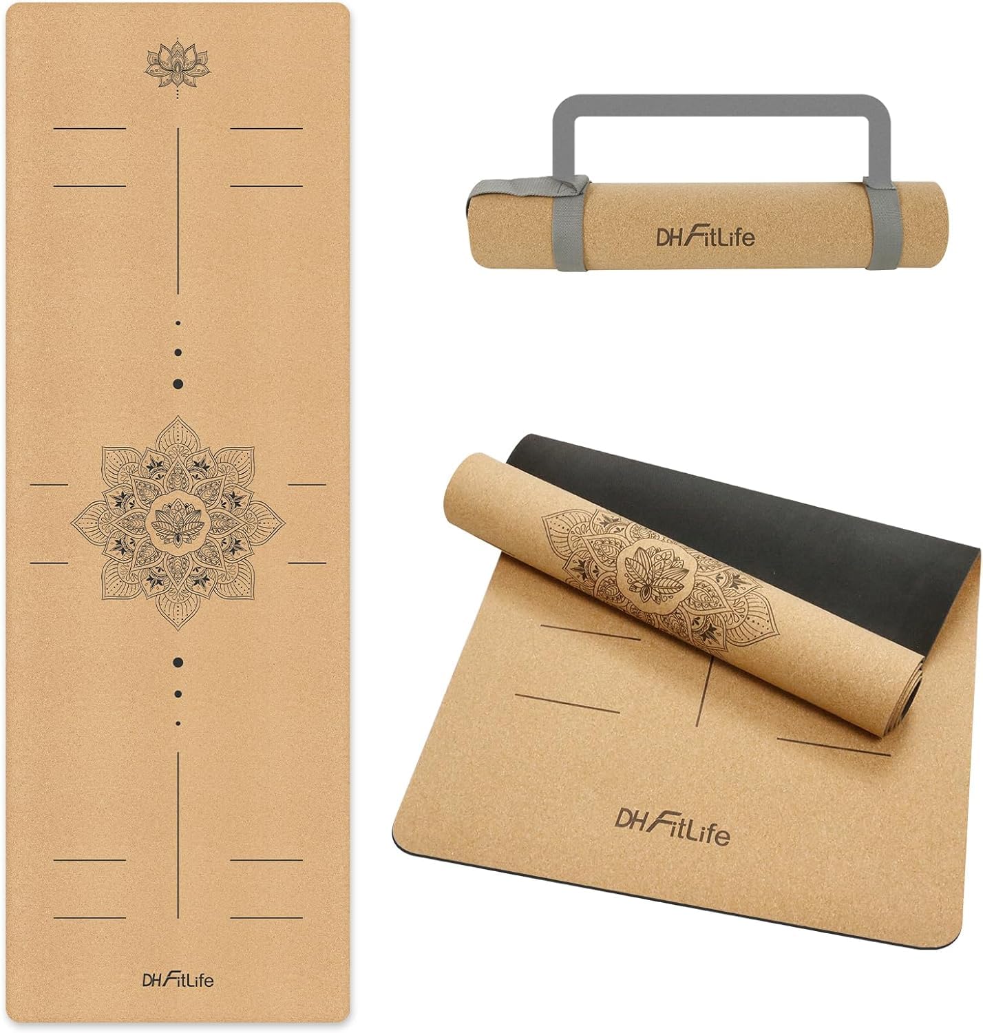 DH FitLife Tapis de yoga en liège antidérapant en caoutchouc naturel - Prêt à l'emploi - Facile à nettoyer - Tapis de sport, de fitness et de gymnastique de qualité supérieure pour yoga, pilates et