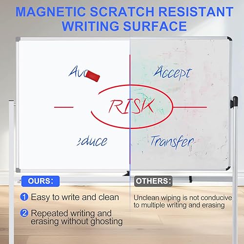 Miniatura 9 de Pizarra blanca grande con soporte de 72 x 40 pulgadas, pizarra de borrado en seco de doble cara con soporte, pizarra blanca magnética portátil de