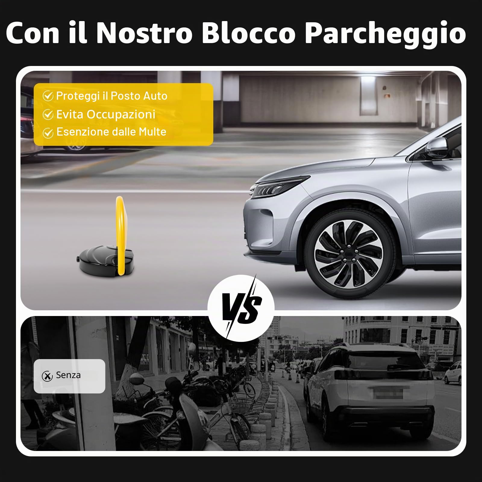 MINRS Blocco per parcheggio, serratura pieghevole con telecomando, blocco privato elettronico per parcheggio con funzione di allarme, paletto elettrico per parcheggio, grado di protezione IP67