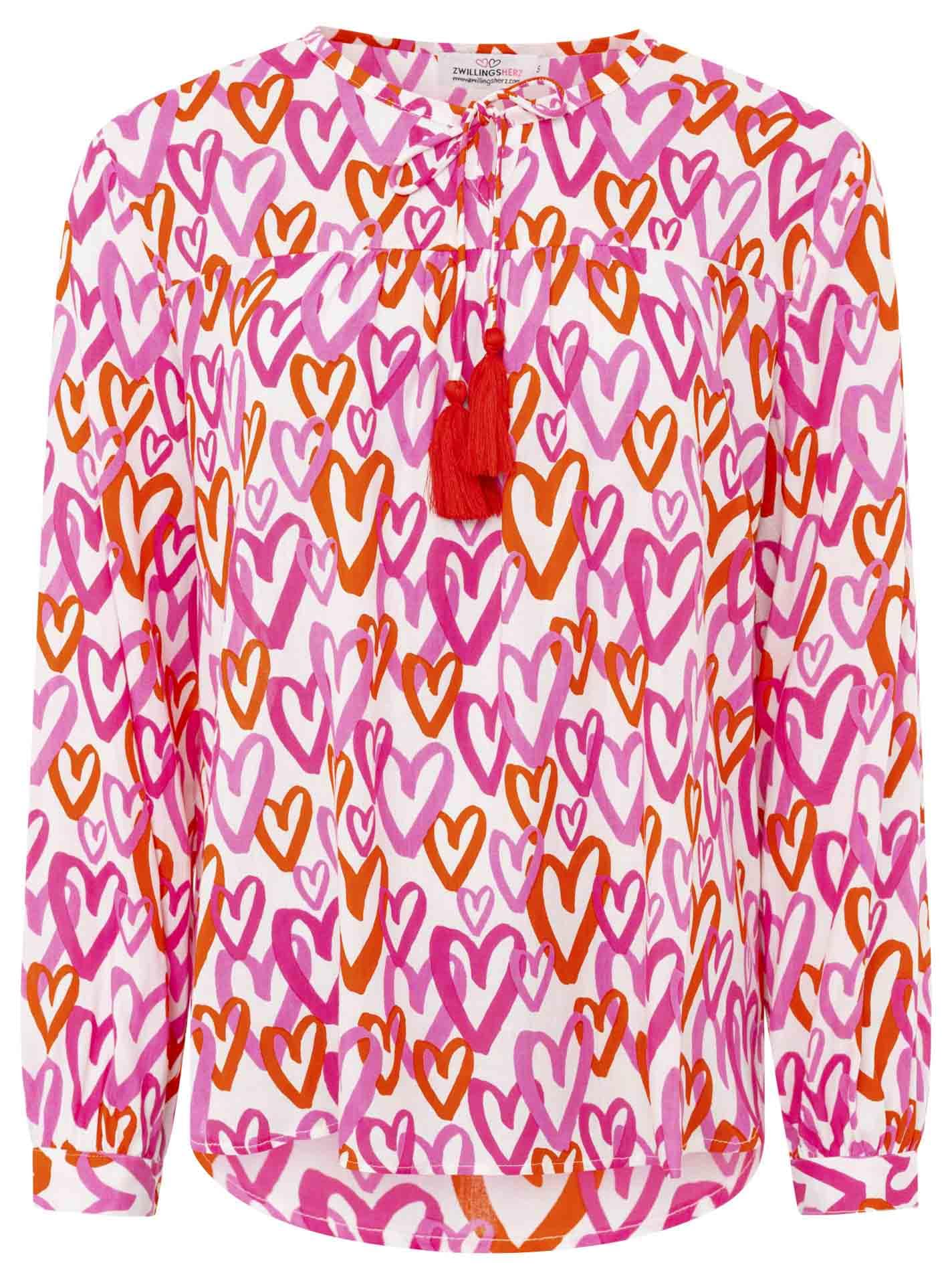 Zwillingsherz Damen Bluse Shirt Freizeit Tunika Modell Classic Leo Langarm, lässiger Schnitt, hochwertig verarbeitet, ideal für Freizeit & Büro