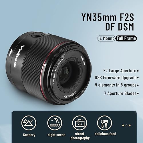 Miniatura 2 de YONGNUO YN35mm F2S DF DSM Auto Focus Gran Angular Lente Prime para Sony, F2 Gran Apertura Full Frame APS-C para Sony E Mount Cámara Negro