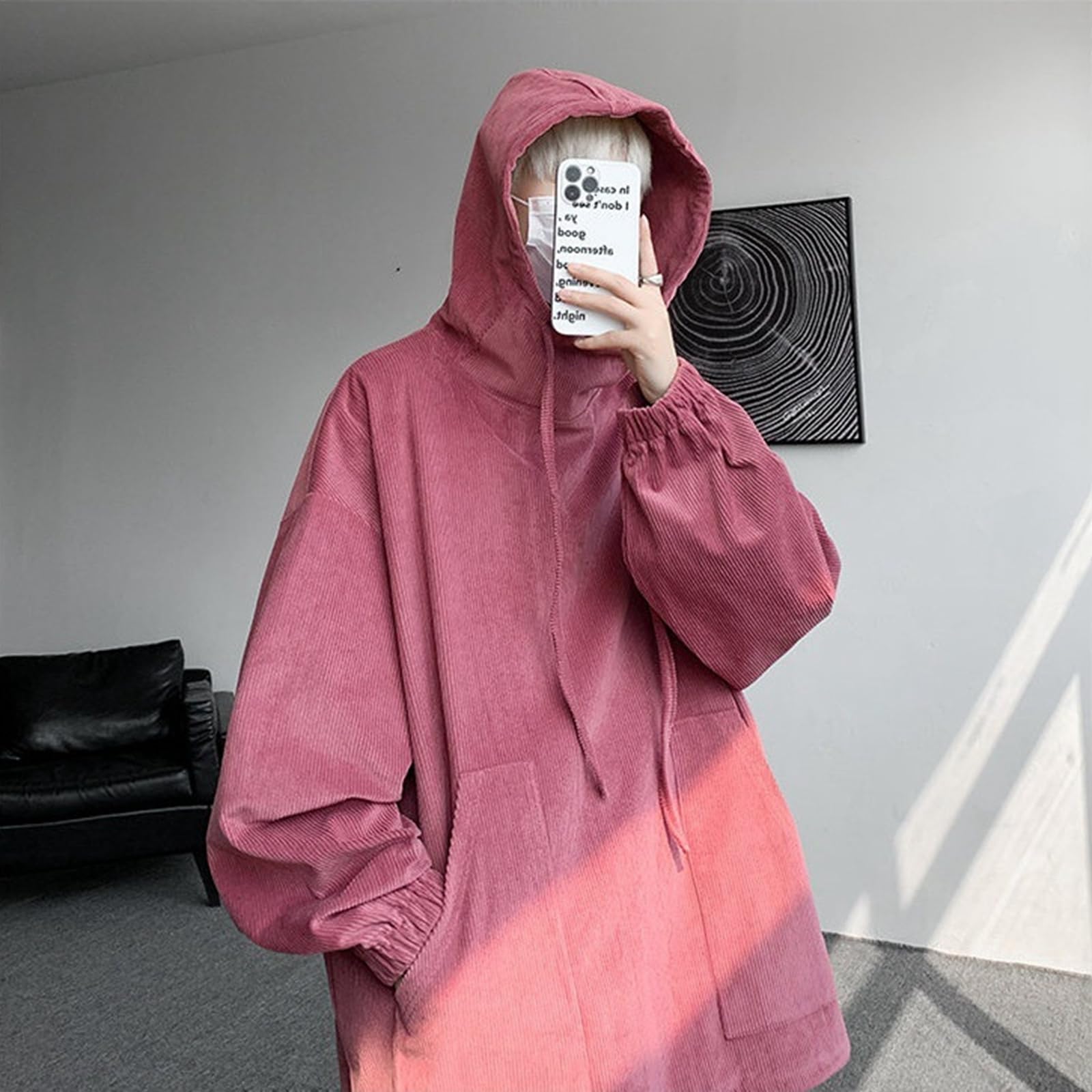 Otoño Stand Collar Sudaderas con Capucha Sudaderas Hombres Mujer Moda Color Sólido Pana Hip Hop High Street Sudadera con Capucha Hombre Casual Suelto Tops De Gran Tamaño