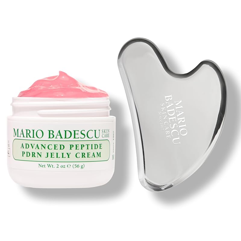 Mario Badescu Advanced Peptide PDRN Jelly Cream com ferramenta Gua Sha de aço inoxidável