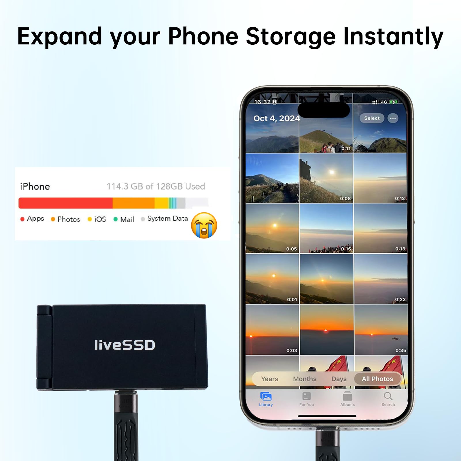 RENICE Professional Prores PSSD 1TB Disco Duro Externo portátil Ultra Compacto, hasta 2000mb/s, para iPhone 15 16 Pro/Pro MAX/Mac/Android, Dos Puertos USB-C, Ideal para Creadores de Contenido y Cine