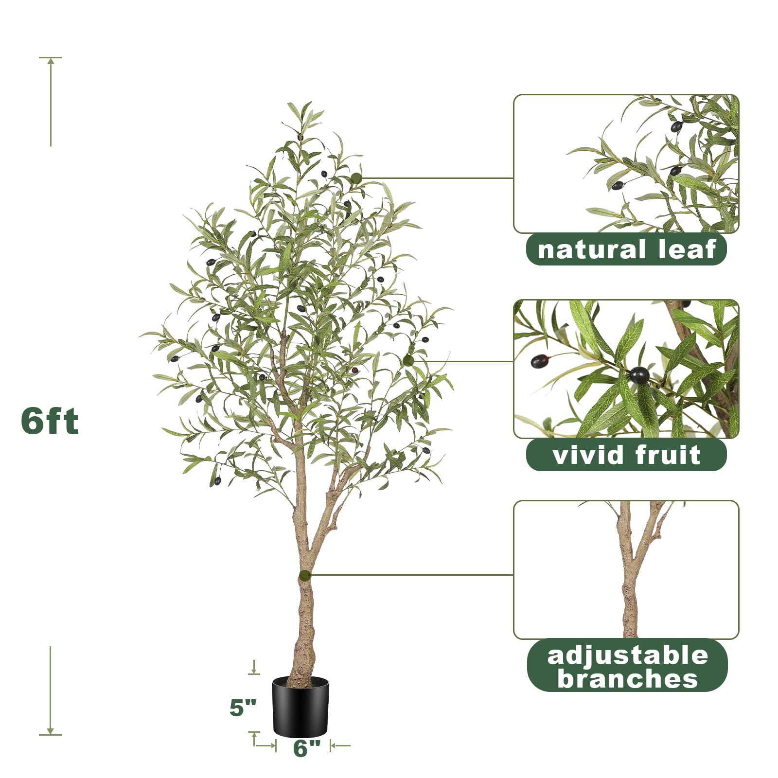 FEELEAD Lot Oliviers Artificiels 150cm+180cm Arbres Faux en Pot Déco Maison