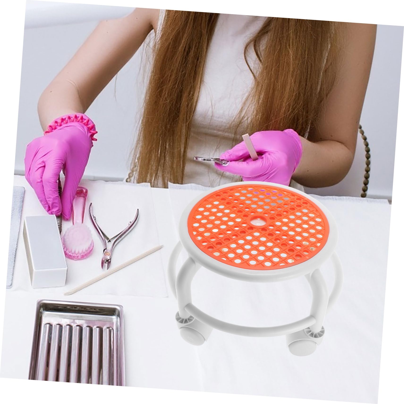 FRCOLOR Sgabello Girevole Basso Rotelle per Pedicure e Manicure | Poltrona per Unghie dei Clienti, Struttura in Plastico, Uso in Salone e Officina