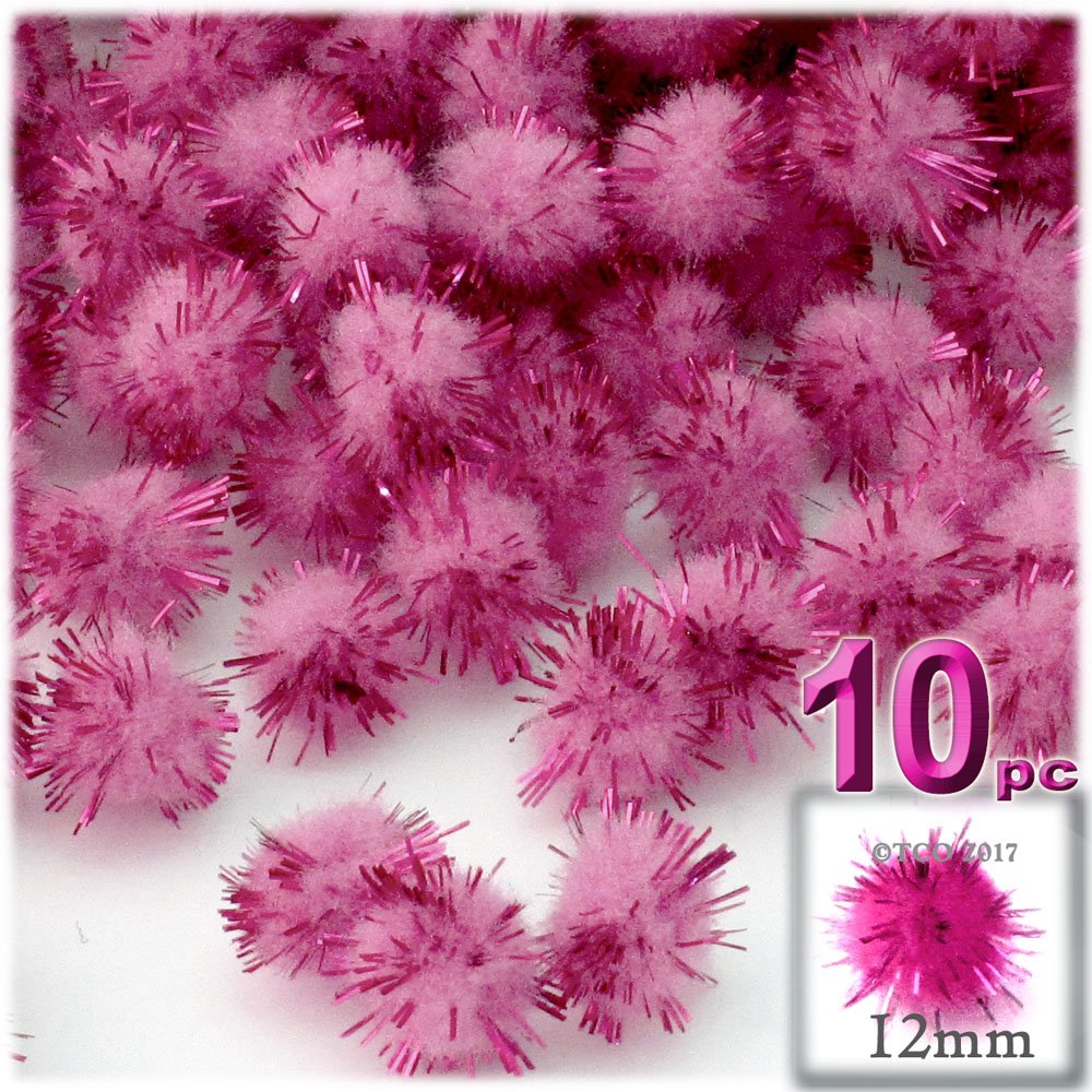 The Crafts Outlet Chenille Sparkly Pom Poms, Orange Porcupine, 0.5-inch (12mm), 10-pc, Orange