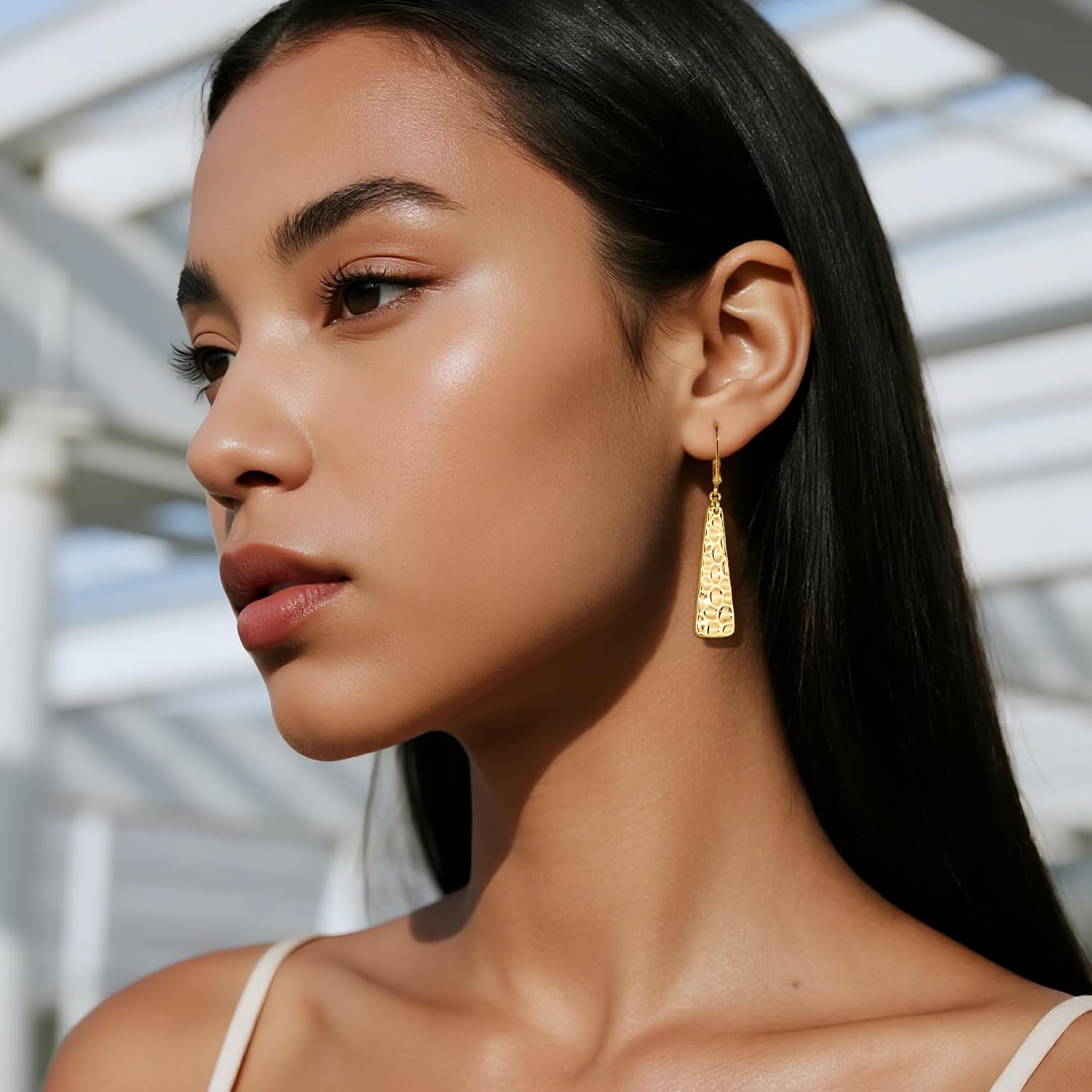 ALEXCRAFT 925 Sterling Silver Dangle Earrings for Women, 14K Gold Plated French Leverback Earrings, Hypoallergenic Lightweight Statement Hammer Square Bar Long Drop Earing for Women Trendy Jewelry - Image 4