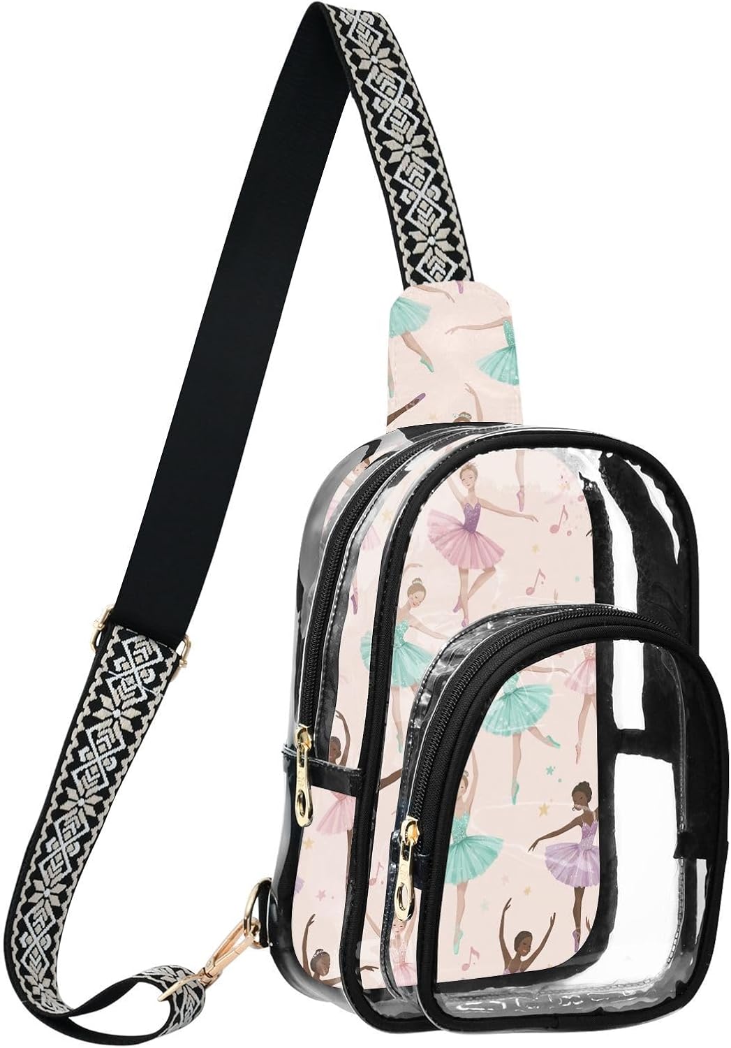 GAIREG Elegant Ballerina Pink Clear Stadium Bag for Unisex | Adjustable Clear Crossbody Bag, Unisex & Taller Wearers, Transparent Sling, All-Day Comfort
