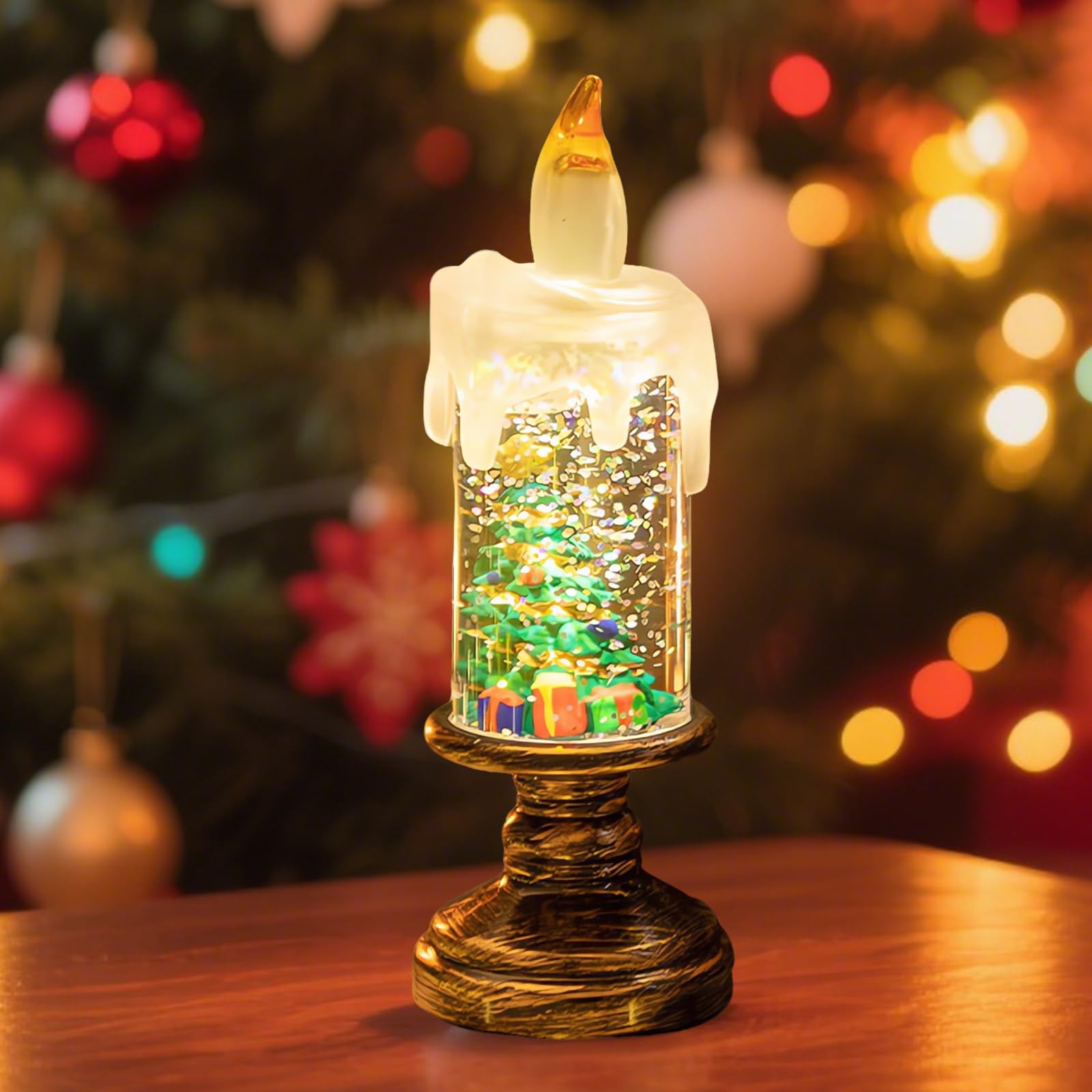 Bougies de Noël sans flamme haut de gamme, boules à neige à paillettes pour intérieur chic