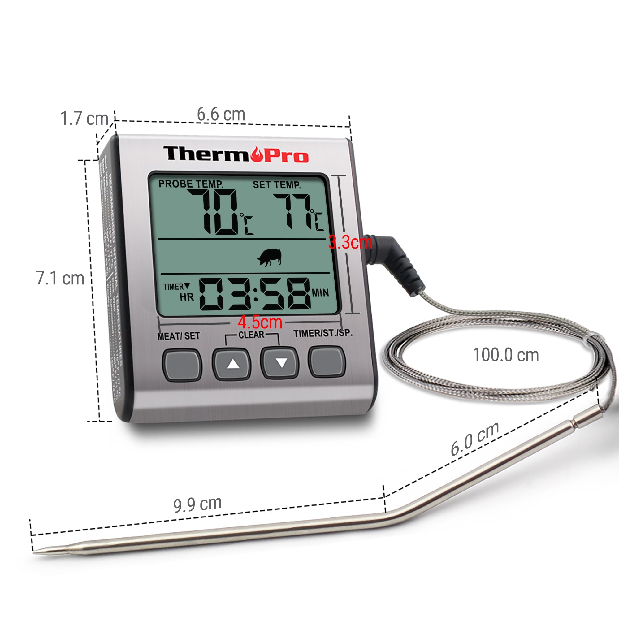 ThermoPro TP16S cyfrowy termometr do mięsa, dokładny termometr na cukierki, wędzarnia, gotowanie, jedzenie, grill, termometr do grillowania z inteligentnym trybem gotowania i podświetleniem