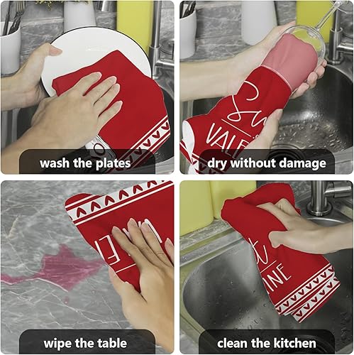 Miniatura 5 de Siilues Toallas de cocina de San Valentín 335ozunidad microfibra de 18 x 26 pulgadas color rojo feliz día de San Valentín decoración de aniversarios