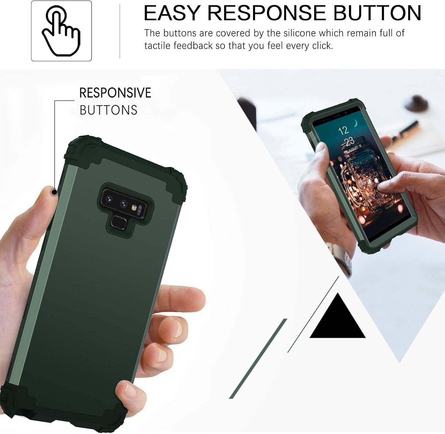 BENTOBEN Galaxy Note 9 Case, Phone Case Samsung Note 9, Heavy Duty 3 in 1 Rugged Hybrid Hard PC Soft Silicone Bumper Shockproof Drop Protective Girls Women Boy Cute Cover for Galaxy Note 9, Dark Green
