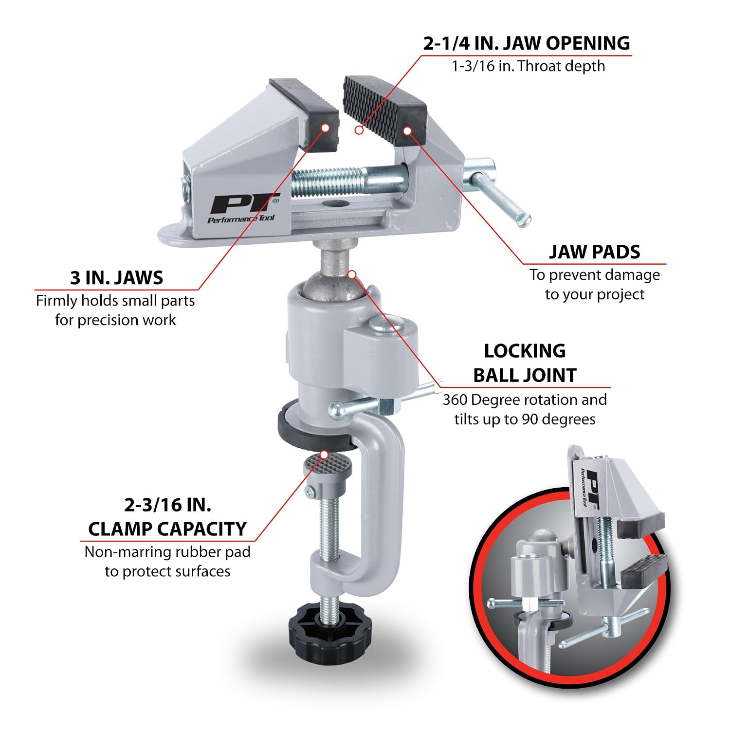 Performance Tool W3906 3" Clamp-on Table Vise