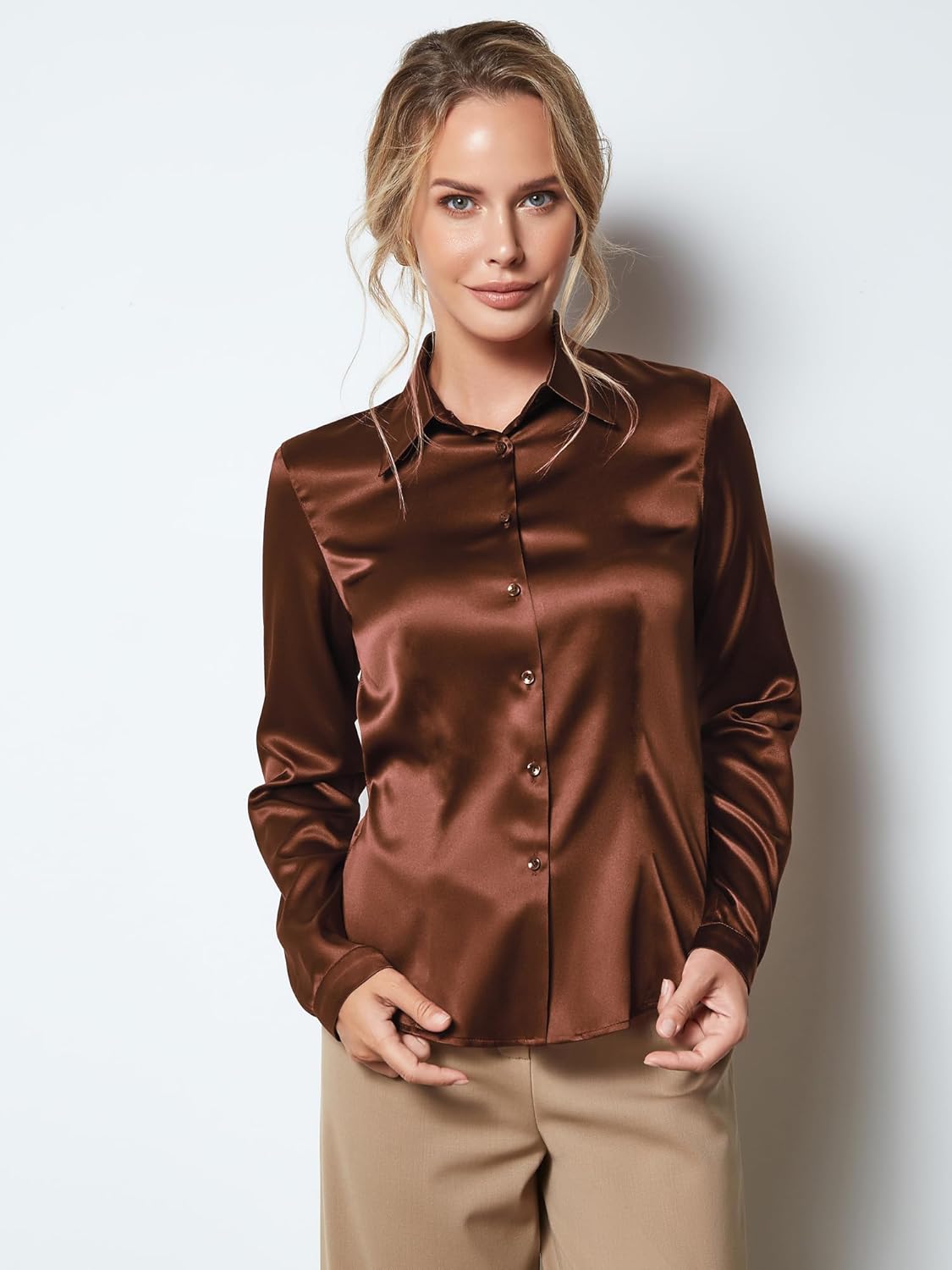 Blusa de Mujer Camisas de Seda Satén, Manga Larga Costa Rica Ubuy